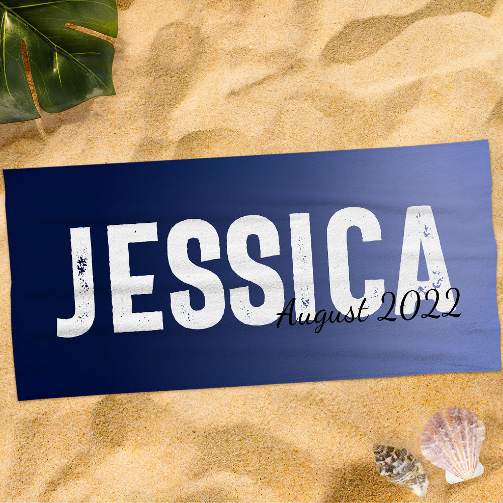 Personalized Bath Towel Custom Name and Date Beach Towel Gift for Family - MyFaceTshirt
