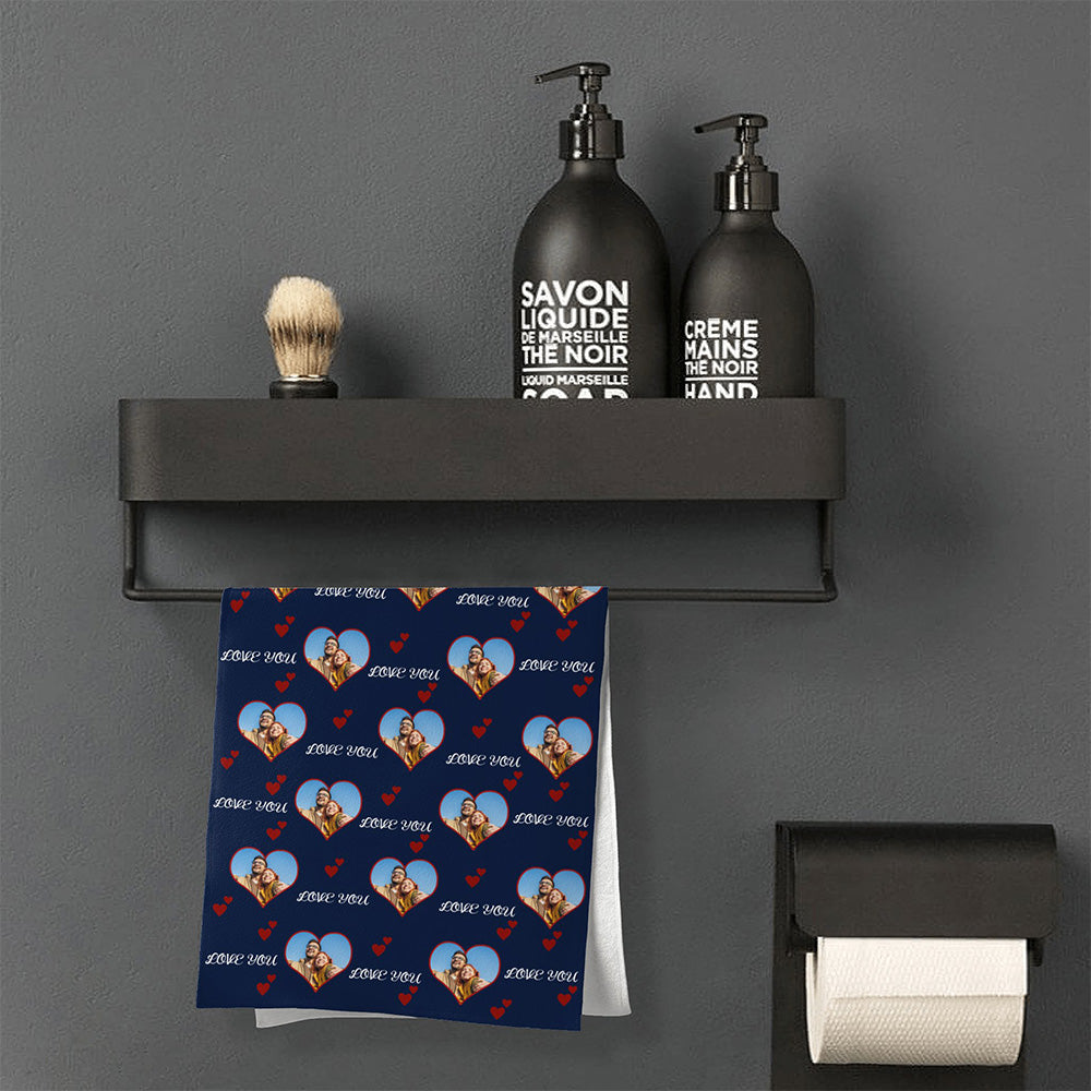 Personalized Photo Towel Custom Heart Photo Towel Gift for Lover - MyFaceTshirt
