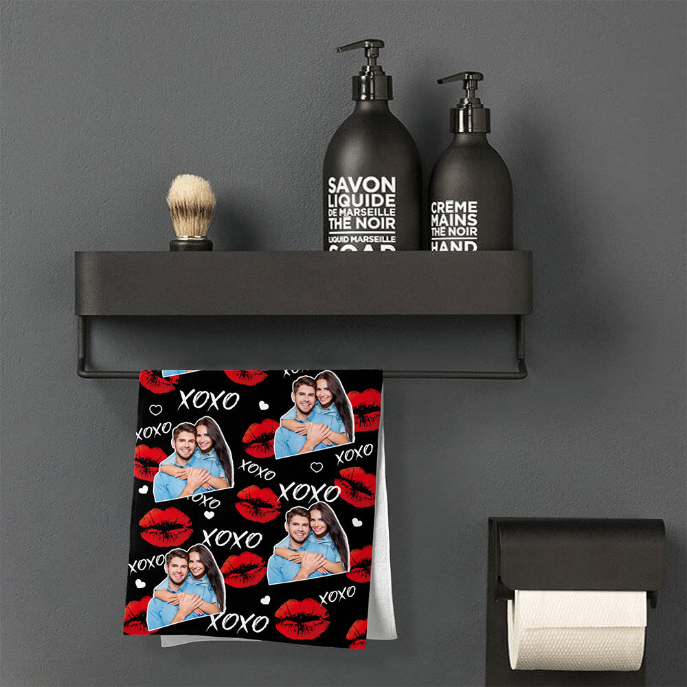 Personalized Photo Towel Custom XOXO Photo Towel Gift for Lover - MyFaceTshirt