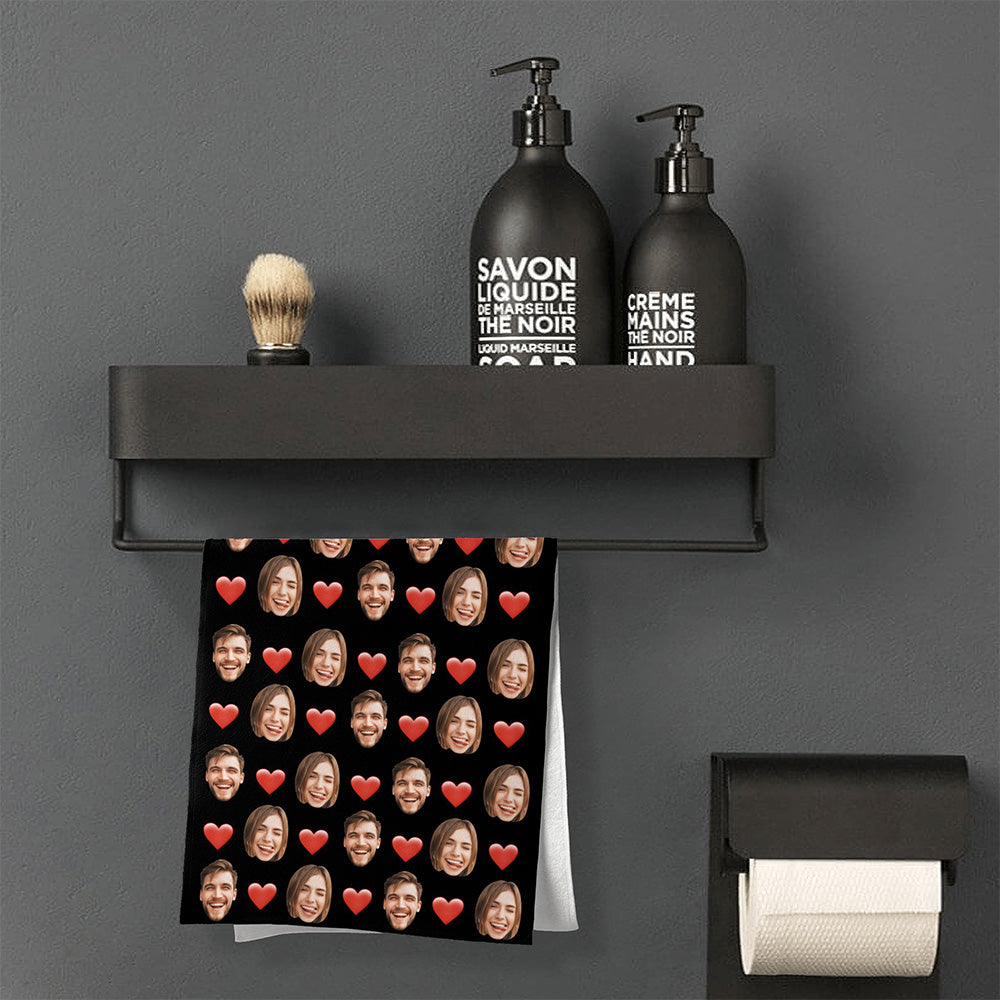 Personalized Face Towel Custom Red Heart Multiple Faces Towel Gift for Lover - MyFaceTshirt