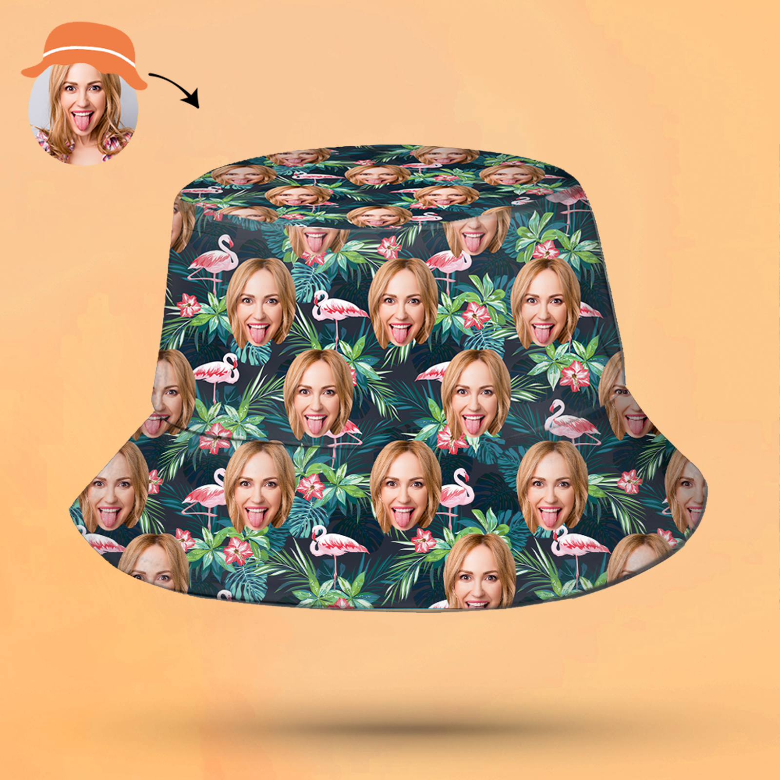 Custom Face Bucket Hat Personalize Hawaiian BucketFlamingo Flowers And Leaves Fisherman Hat Gifts