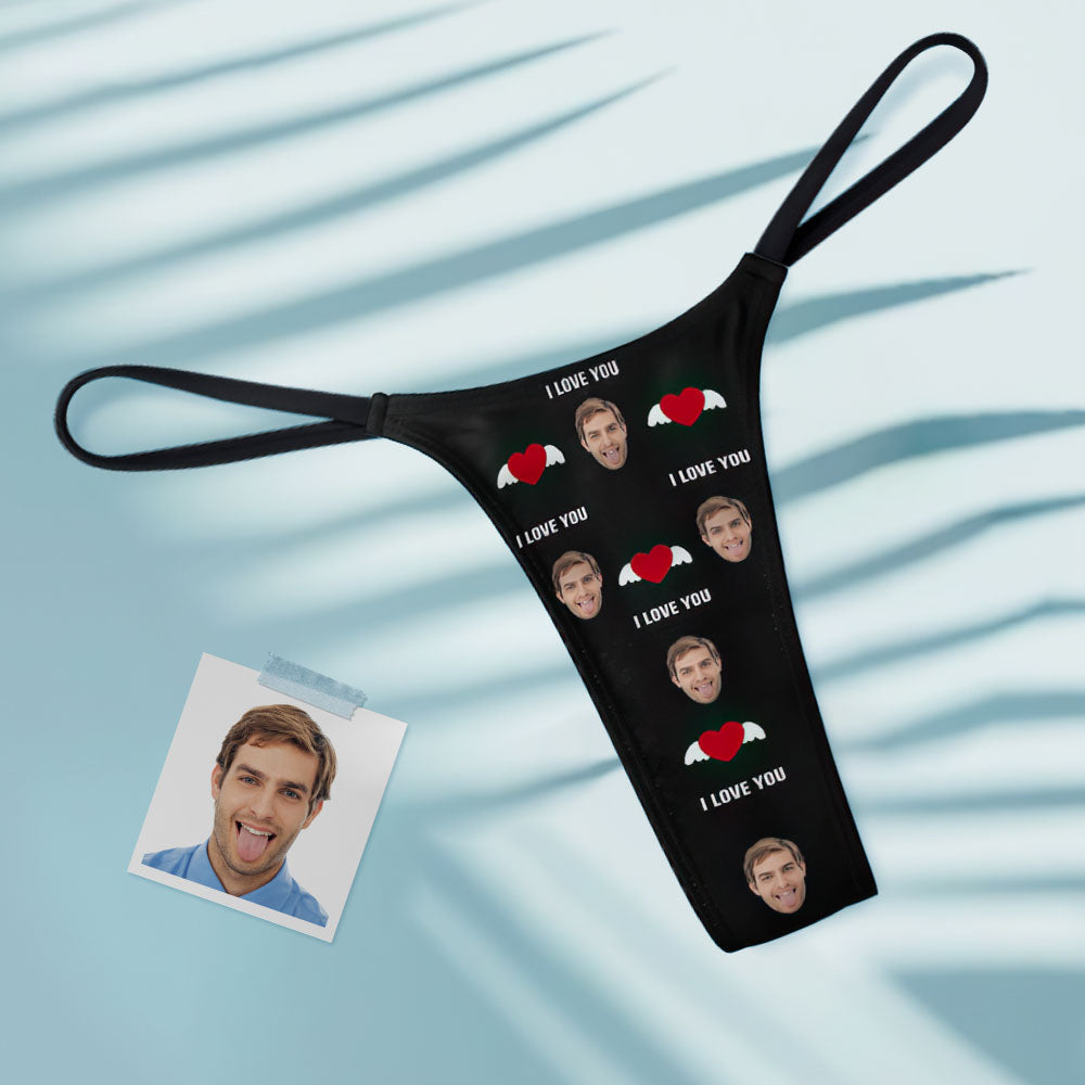 Custom Face Heart with Wings Women's Tanga Thong Gift for Her