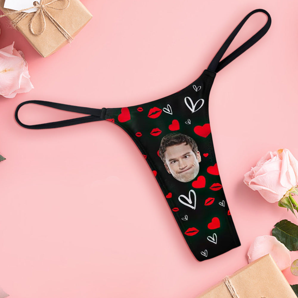 Valentine's Day Custom Face Sexy Women's Tanga Thong Red Lips Heart Thong for Gifts