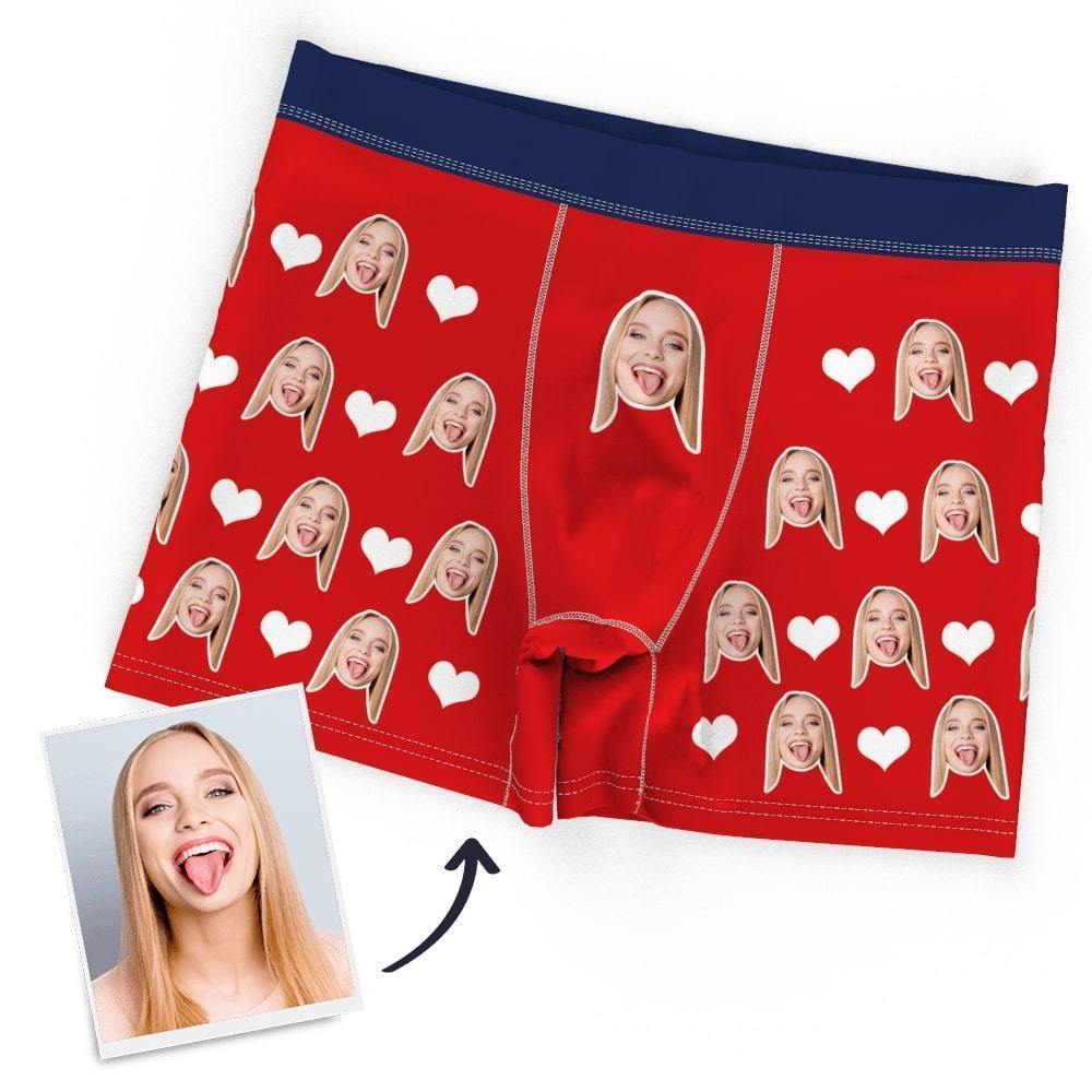 Custom Personalized Face Heart Boxer Personalised Men's Briefs Sexy Gift-Red