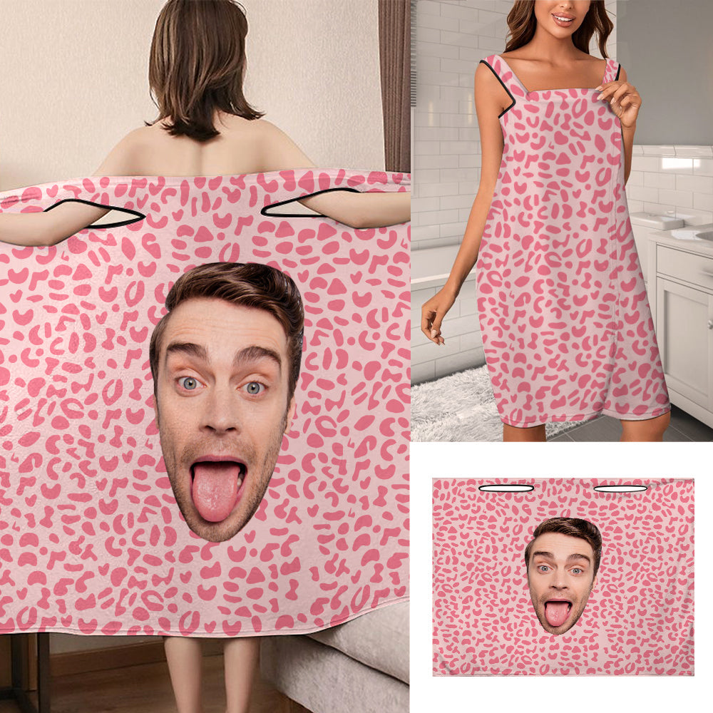 Custom Face Wrap Towel Dress Pink Leopard Print Bathrobe Bath Towel Wrap - MyFaceTshirt