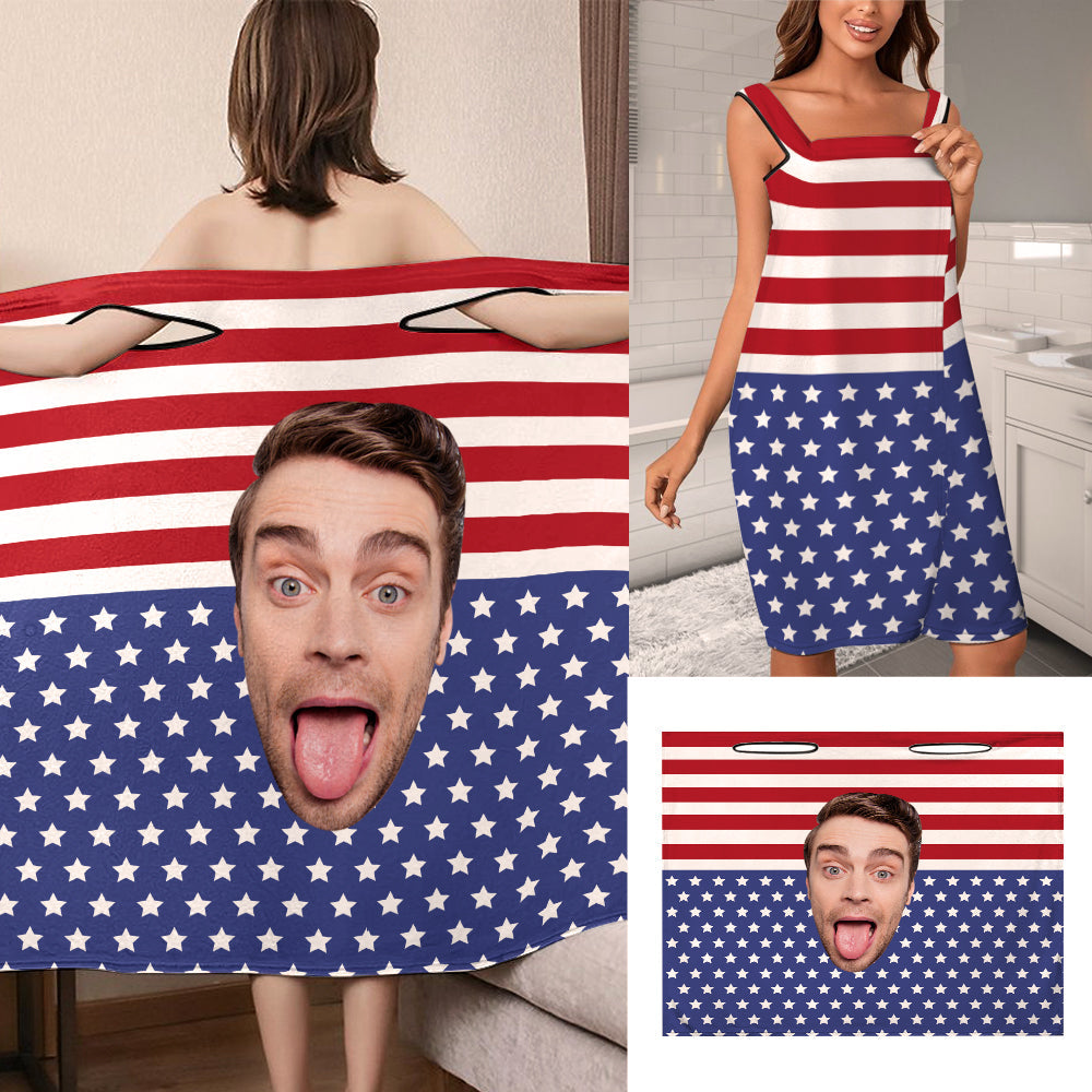 Custom Face Wrap Towel Dress Flag Pattern Bathrobe Bath Towel Wrap - MyFaceTshirt