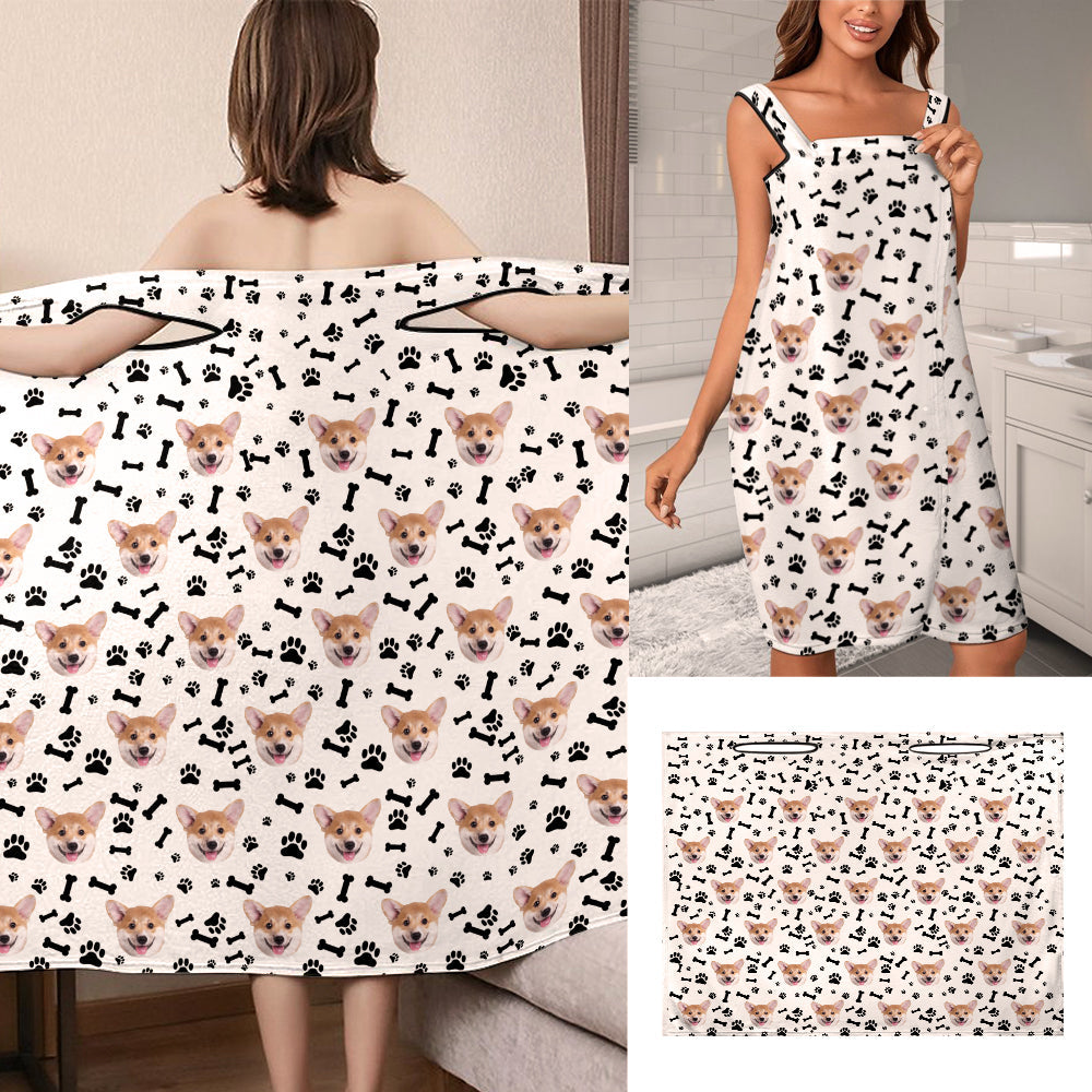 Custom Face Wrap Towel Dress Paw Print Bathrobe Bath Towel Wrap - MyFaceTshirt