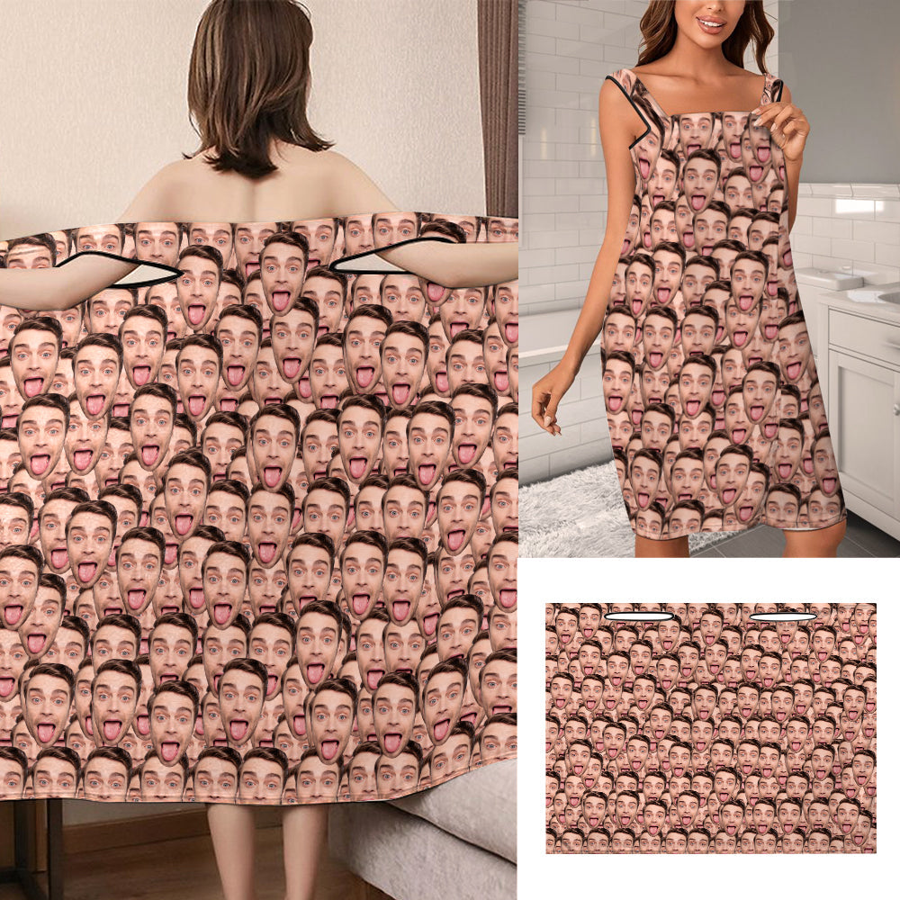 Custom Face Wrap Towel Dress Funny Bathrobe Bath Towel Wrap - MyFaceTshirt