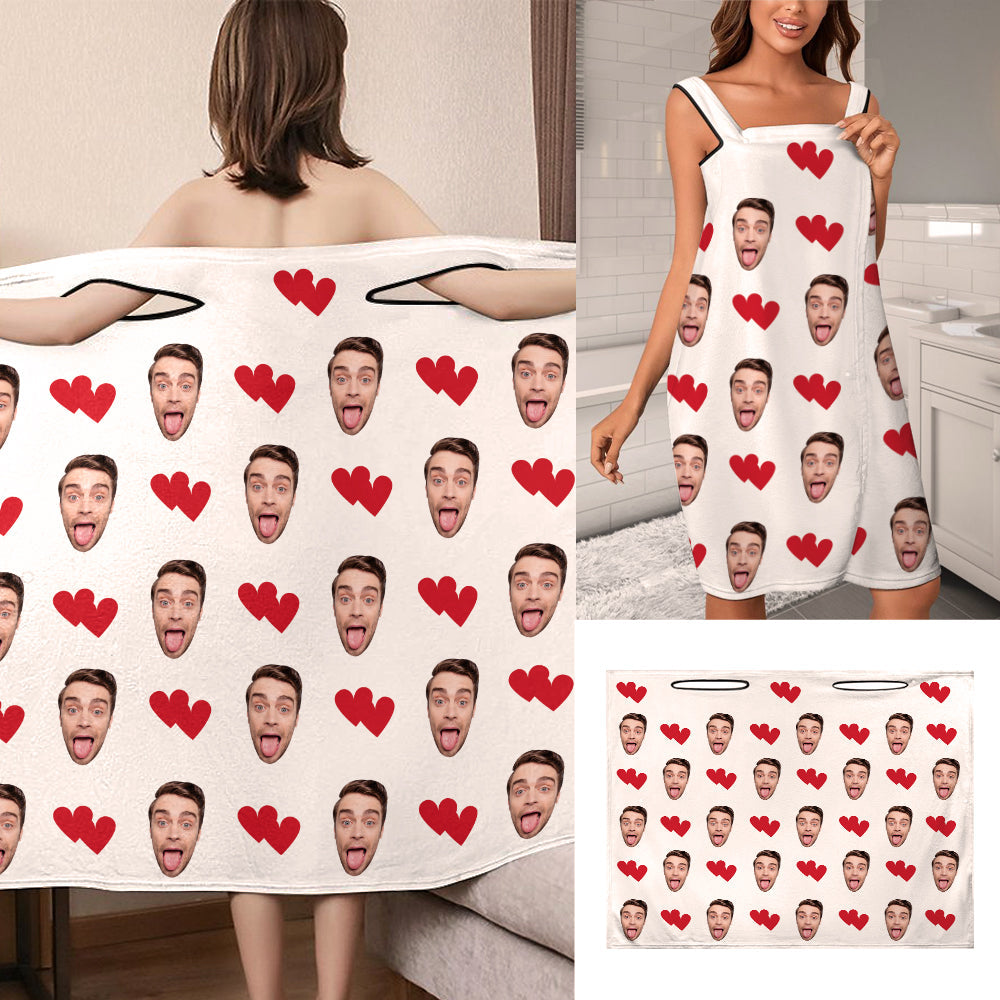 Custom Face Wrap Towel Dress Heart Bathrobe Bath Towel Wrap - MyFaceTshirt