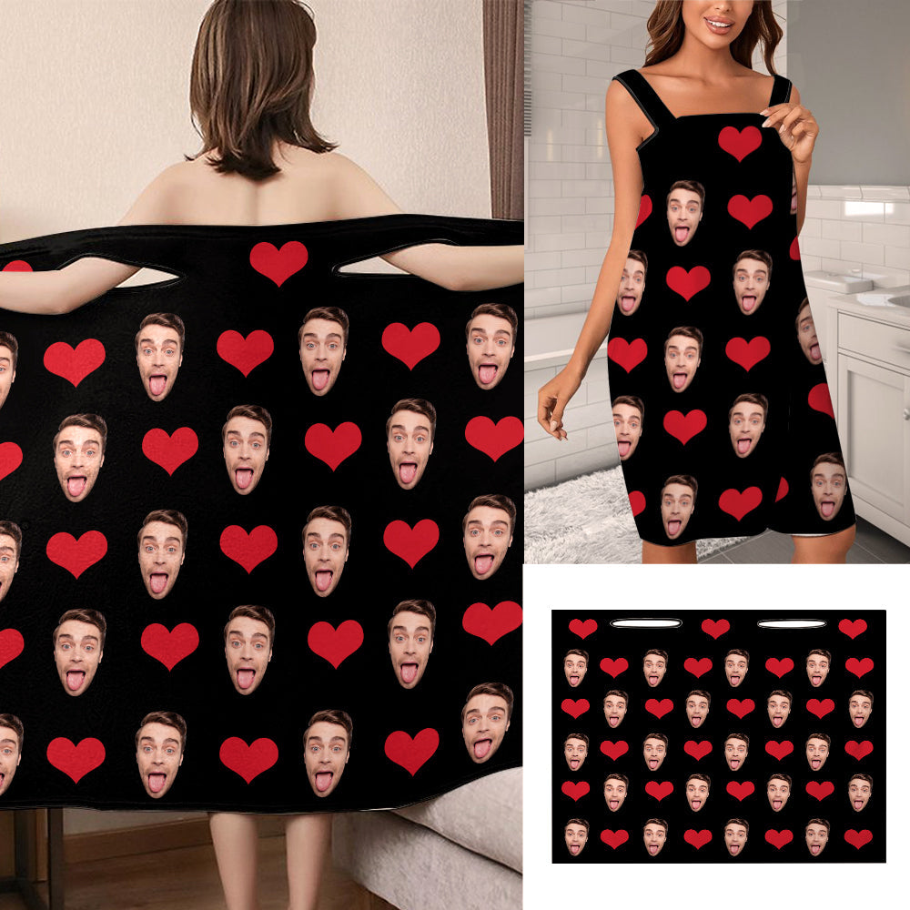 Custom Face Wrap Towel Dress Black Bathrobe Bath Towel Wrap - MyFaceTshirt
