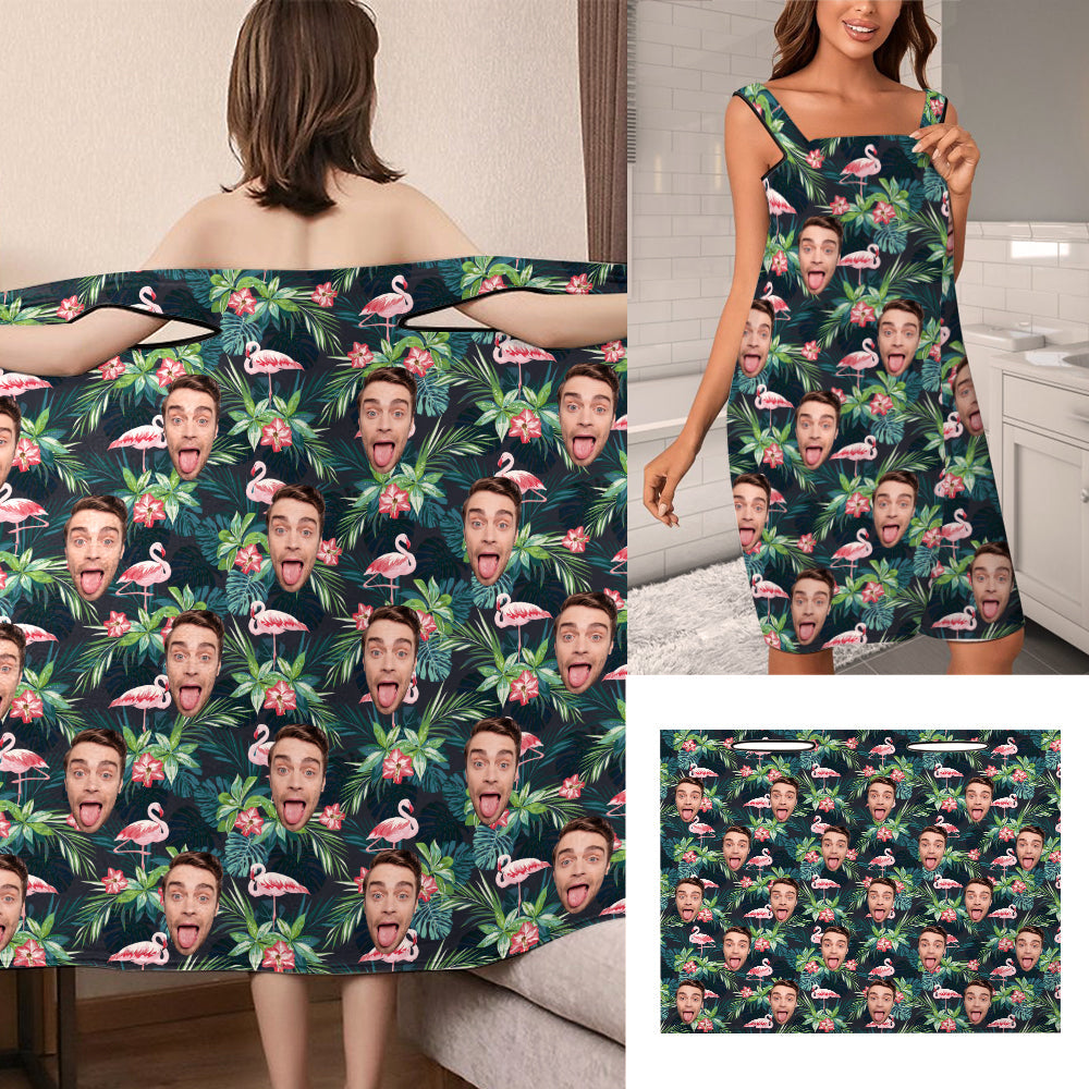 Custom Face Wrap Towel Dress Flamingos Bathrobe Bath Towel Wrap - MyFaceTshirt