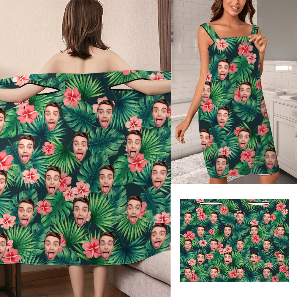 Custom Face Wrap Towel Dress Hawaiian Style Bathrobe Bath Towel Wrap - MyFaceTshirt