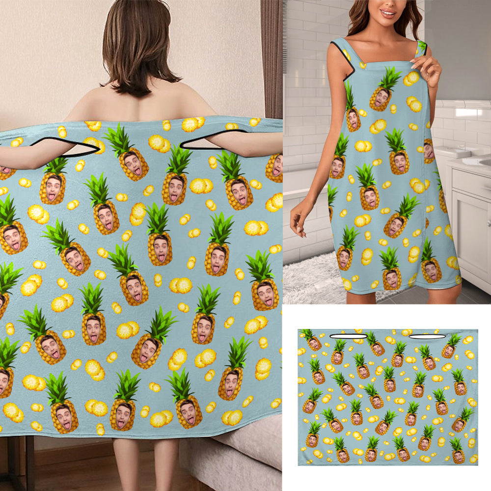 Custom Face Wrap Towel Dress Pineapple Pattern Bathrobe Bath Towel Wrap - MyFaceTshirt