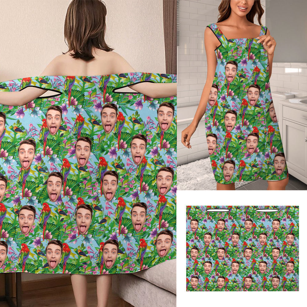 Custom Face Wrap Towel Dress Hawaiian Bathrobe Bath Towel Wrap - MyFaceTshirt