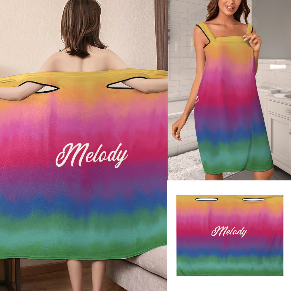 Custom Wrap Towel Dress Rainbow Bathrobe Bath Towel Wrap - MyFaceTshirt