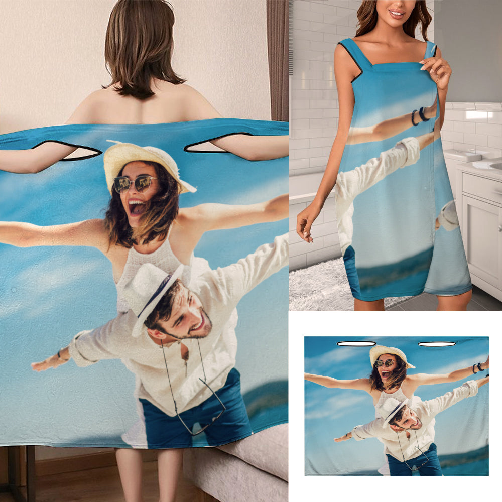 Custom Photo Wrap Towel Dress Bathrobe Bath Towel Wrap - MyFaceTshirt