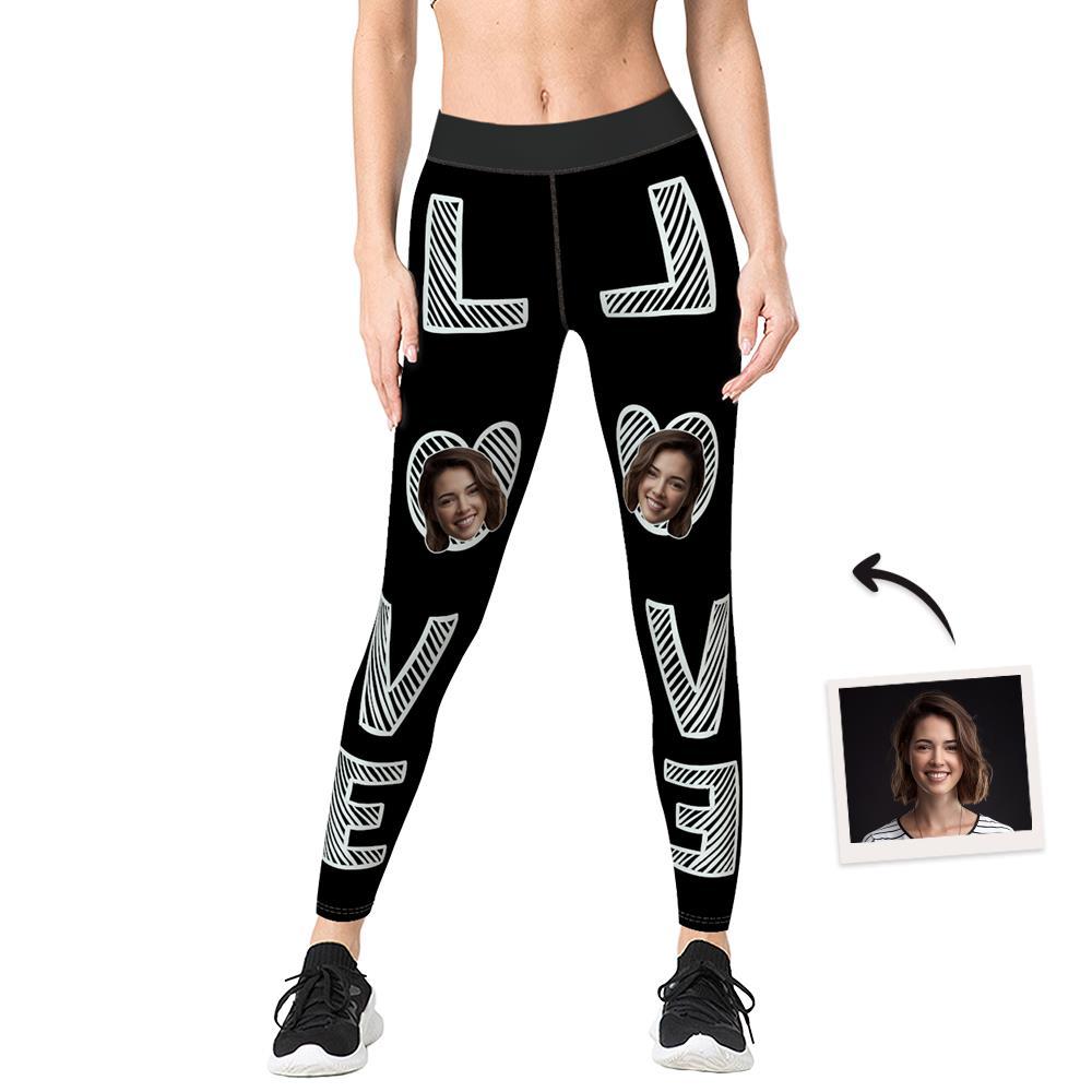 Custom Face LOVE Yoga Pants Personalized Low Rise Leggings