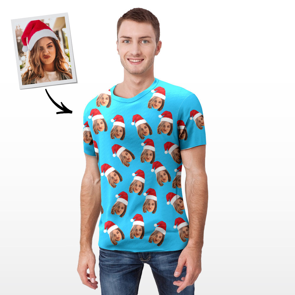 Custom My Face All Over Print Tee Personalized Face Shirt Men's T-shirt-Blue