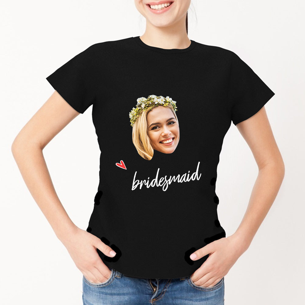Custom Photo Name Woman T-shirt For Wedding Bride