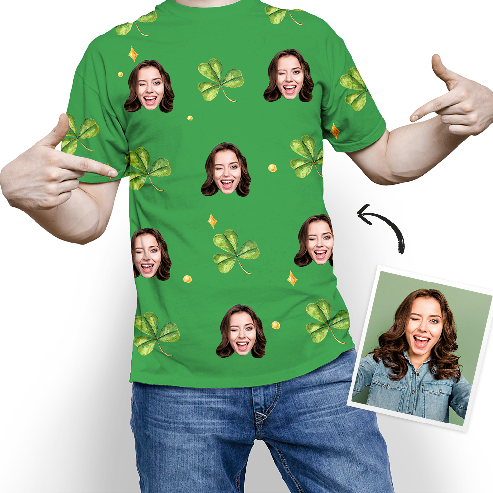 Custom My Face T-shirt Happy St. Patrick's Day Lucky Clover Tee
