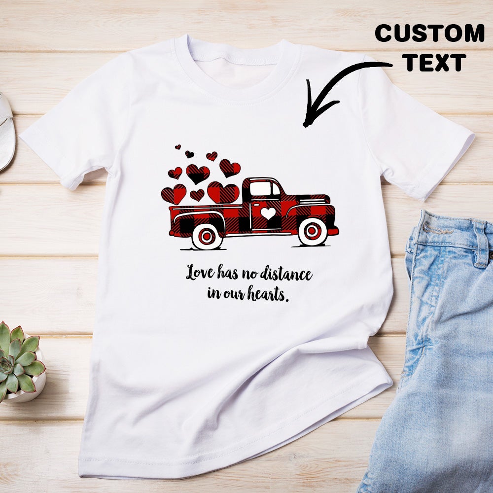 Custom Text Buffalo Plaid Truck T-shirt Personalized Cute Heart T-shirt for Couples