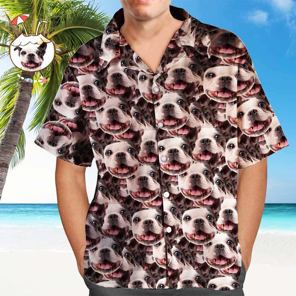 Custom Hawaiian Shirt With Dog Face - Leaves & Flowers Pattern