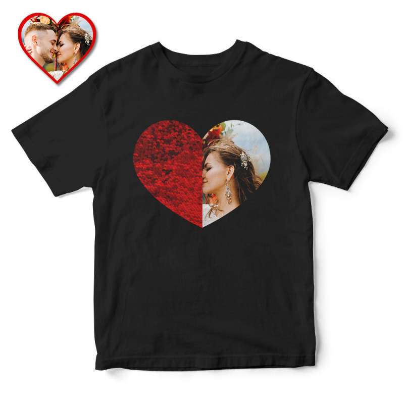 Custom Sequin T Shirt Personalized Heart shaped Photo Sequin T Shirt C