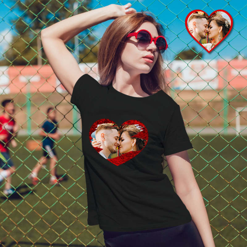 Custom Sequin T Shirt Personalized Heart shaped Photo Sequin T Shirt Creative Gift