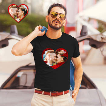 Custom Sequin T-Shirt Personalized Heart-shaped Photo Sequin T-Shirt Creative Gift