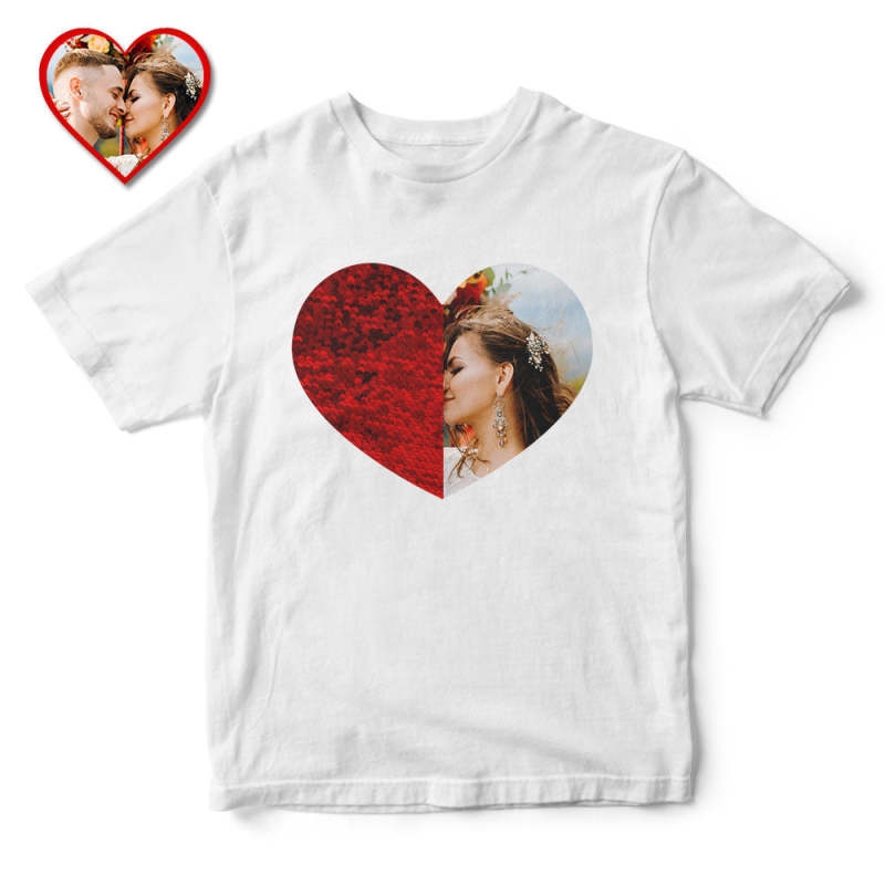 Personalized Heart Shaped Sequin With Picture Unisex Shirt, Custom