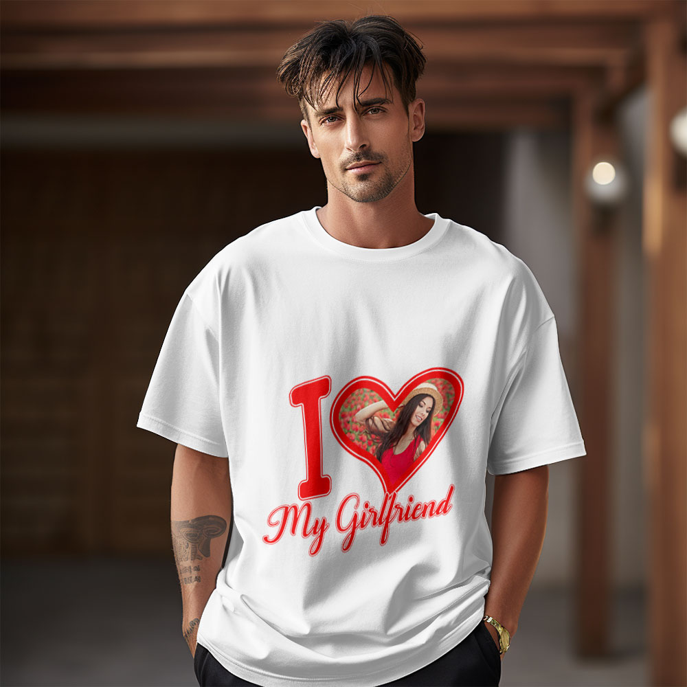 Custom Photo Printed T-Shirt Personalized Photo On Shirt Gifts - I Love My Girlfriend