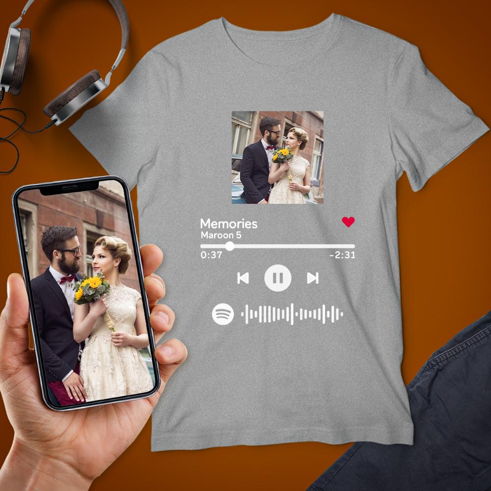 Custom Scannable Spotify Code Album Cover Cotton T-Shirt Grey