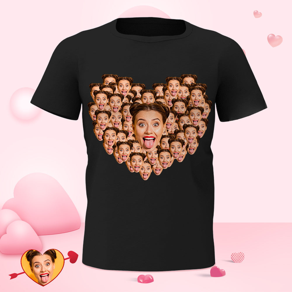 Valentine's Day Personalized Heart Face Mash Photo T-Shirt Personalized Shirt Black Best Gift