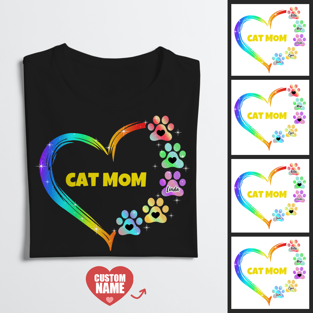 Mother's Day Gift - Custom T-shirt 1-5 Txte T-shirt Cat Mom Black