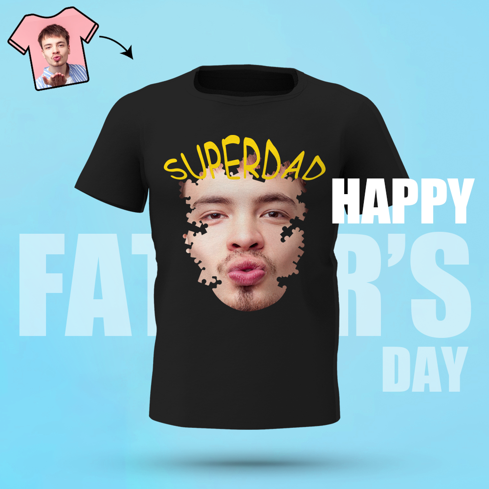 Custom Super Dad Shirt Personalized Face Puzzle T-shirt Men's Cotton T-shirt