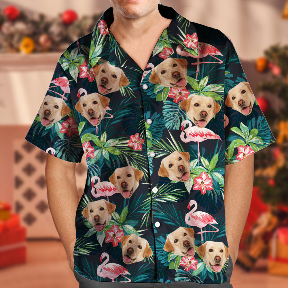 Christmas Gift Custom Face All Over Print Hawaiian Shirt Flamingo Flowers And Leaves Shirt