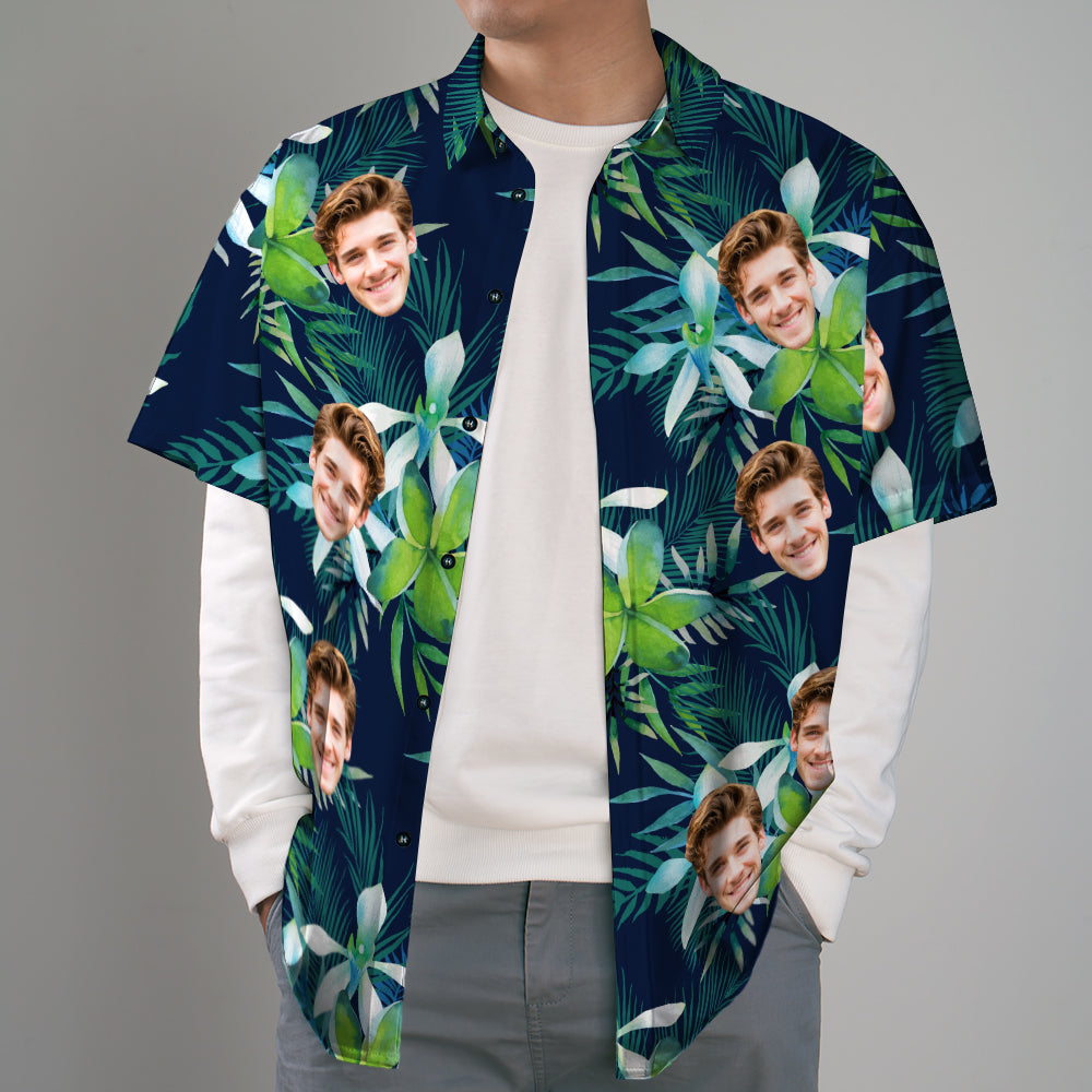 Custom Face All Over Print Tropical Style Hawaiian Shirt Personalized Hawaiian Shirt for Gift