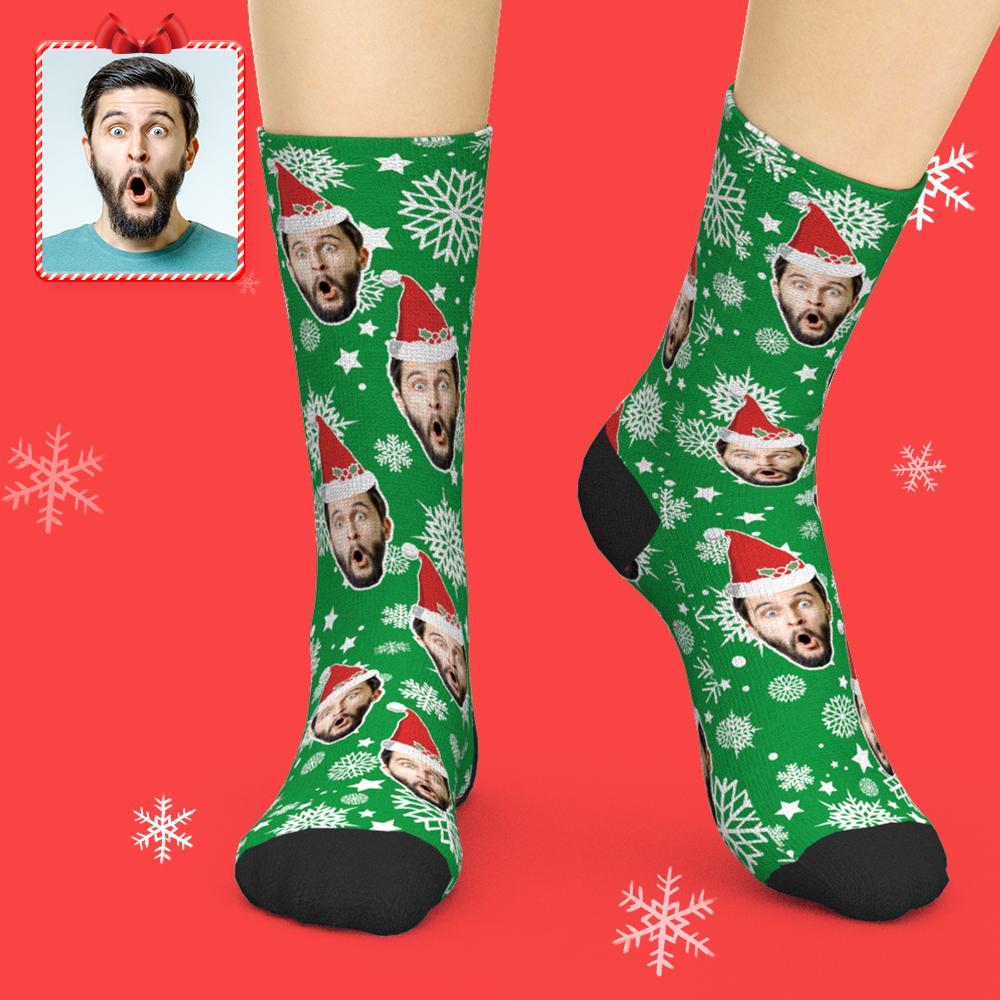 Custom Face Socks Add Pictures Christmas Socks - Santa Hat