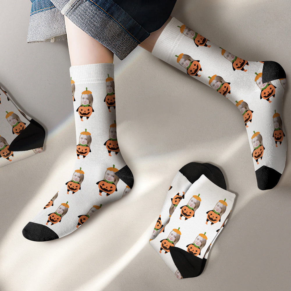 Custom Socks with Face Photo Socks Funny Pumpkin Socks for Halloween Gifts