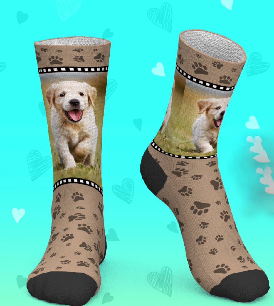 Custom Socks Personalized Face Socks Cute Dog Footprint