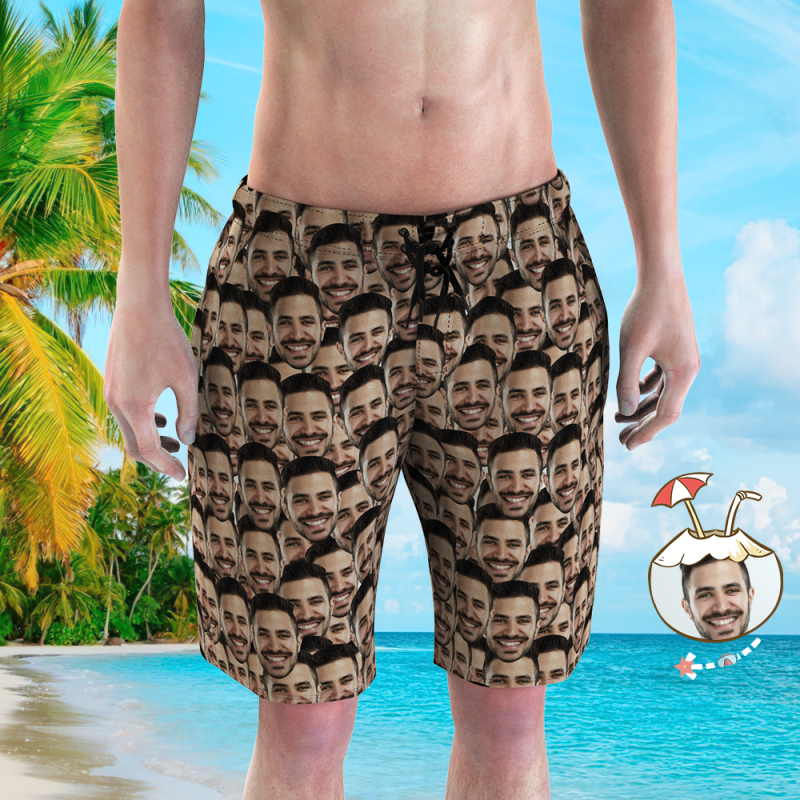 Custom Face Beach Shorts Men s Photo Swim Trunks Mash Face