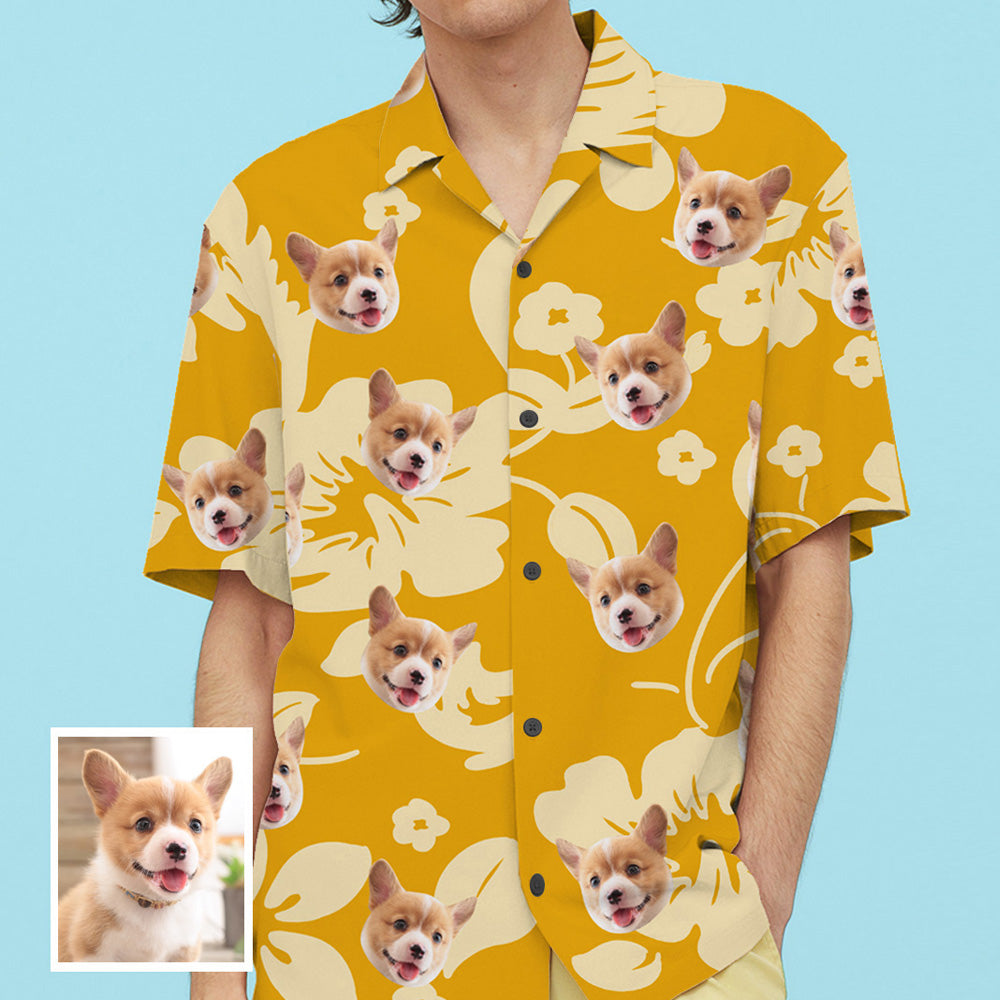 Custom Face All Over Print Hawaiian Shirt Yellow Flowers