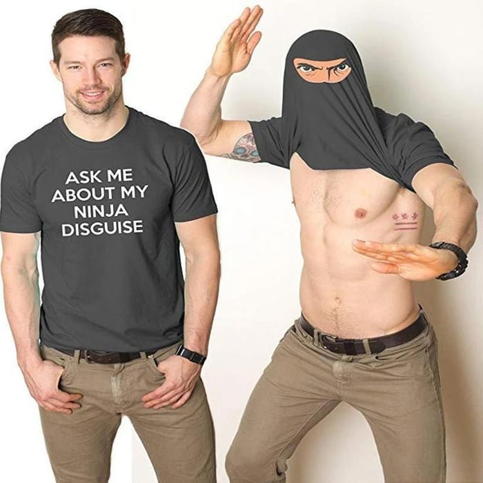 Funny T-shirt Ask Me About My Ninja Disguise Cartoon Mask Parent-child Outfit