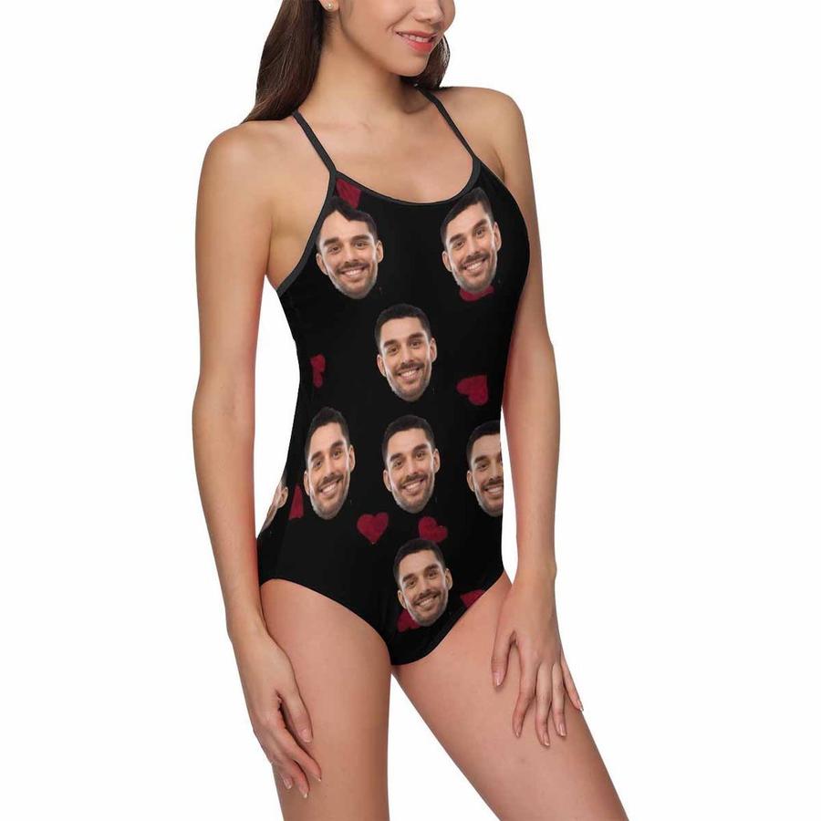Custom Face Heart Women's Slip One Piece Swimsuit
