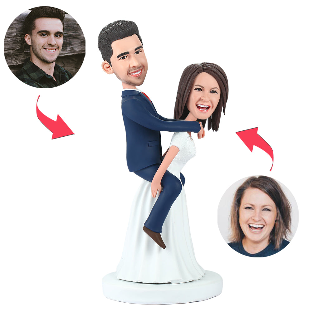 Bride Carrying The Bridegroom Custom Bobblehead With Engraved Text
