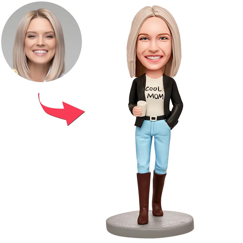 Mother's Day Gift Cool Mom with Coffee Custom Bobblehead With Engraved Text