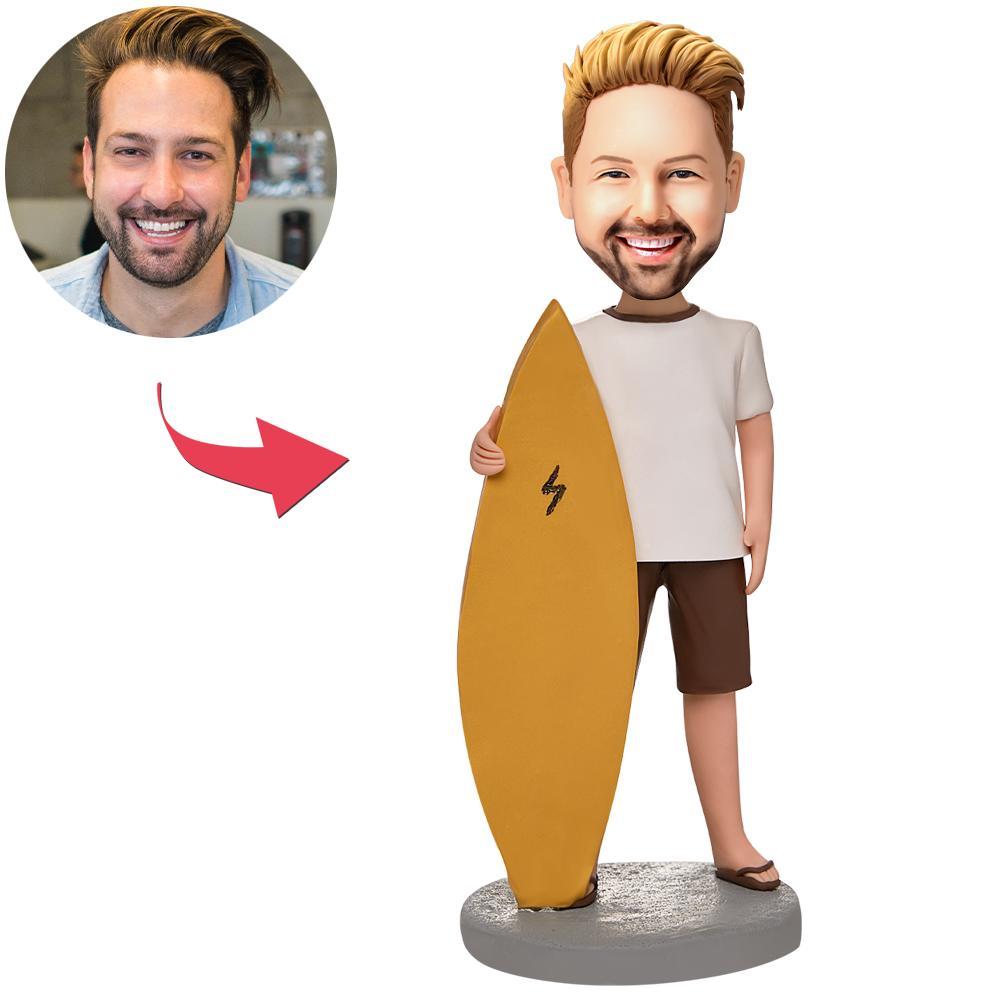 Man And Surfboard Custom Bobblehead With Engraved Text