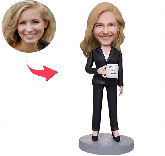 Business Gift World's Best Boss Business Woman Holding A Water Glass Custom Bobblehead With Engraved Text