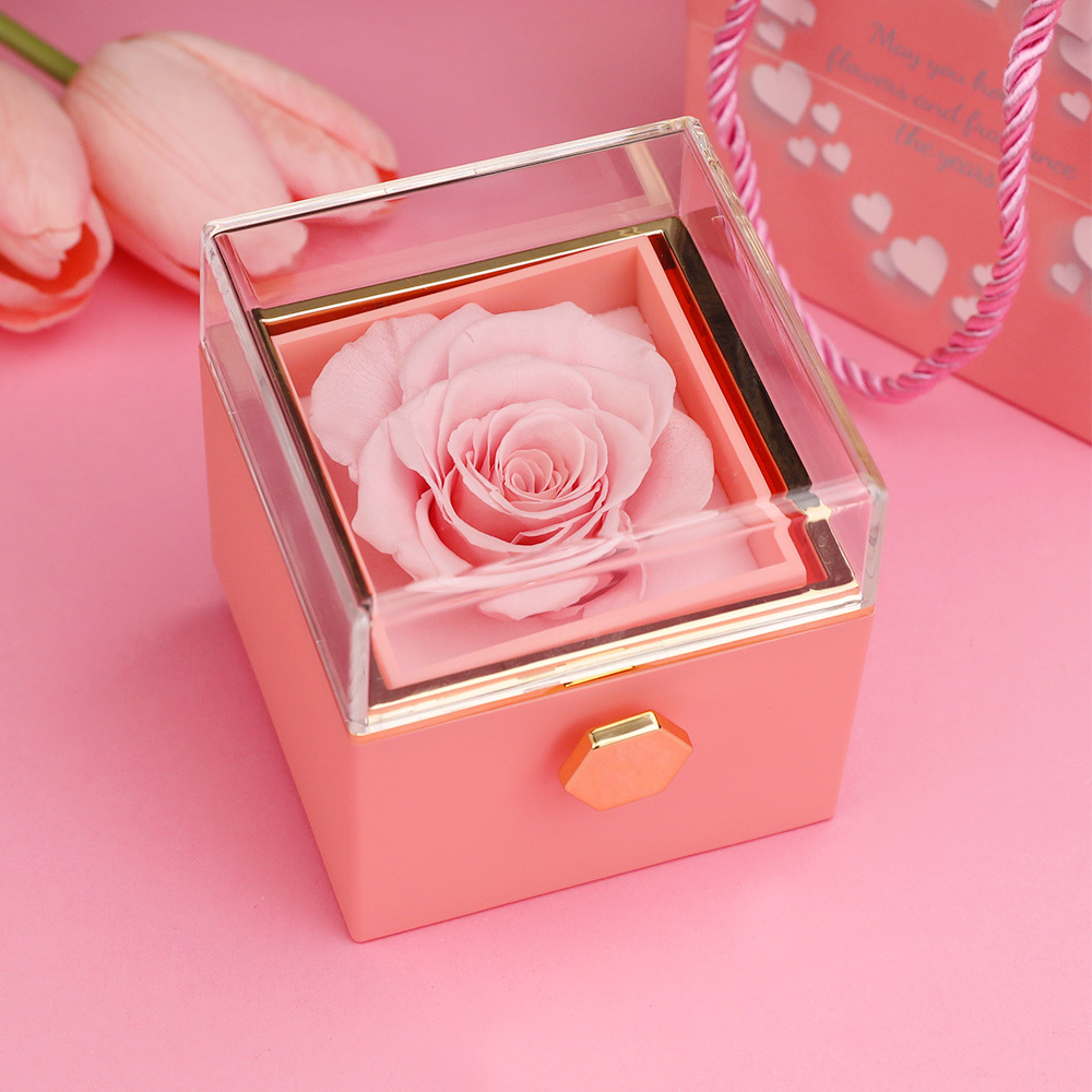 Rotating Flower Box Creative Ring Pendant Jewelry Rose Gift Box