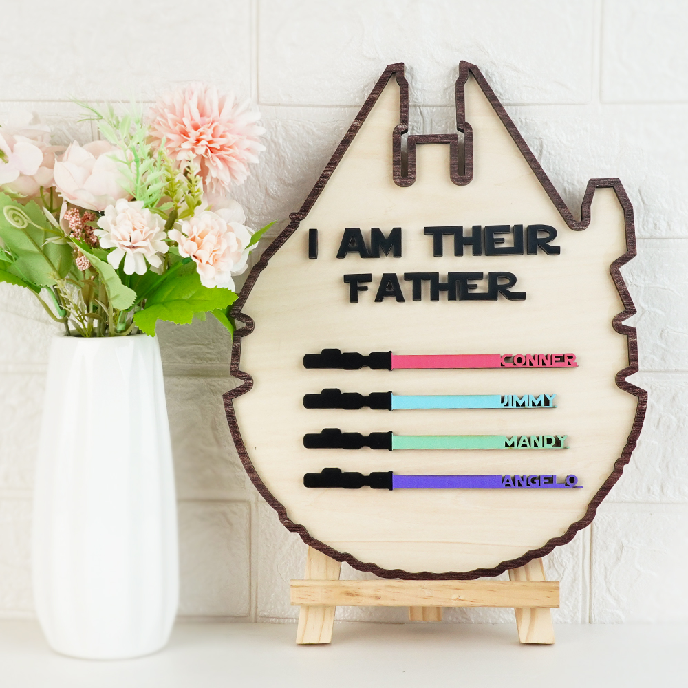 Custom Name Lightsaber Plaque I Am Their Father Wooden Sign Father's Day Gift